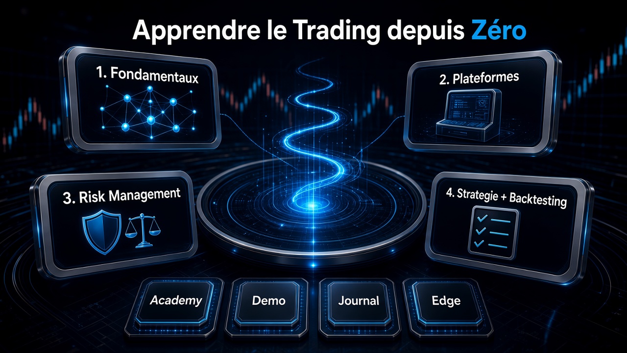 Comment apprendre le trading depuis zéro : fondamentaux, plateformes, Risk Management, Market Structure, stratégie, Backtesting et journal.