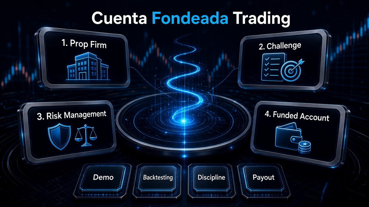Cuenta fondeada trading: Prop Firm Challenge, Risk Management, Demo, Backtesting y Funded Account.